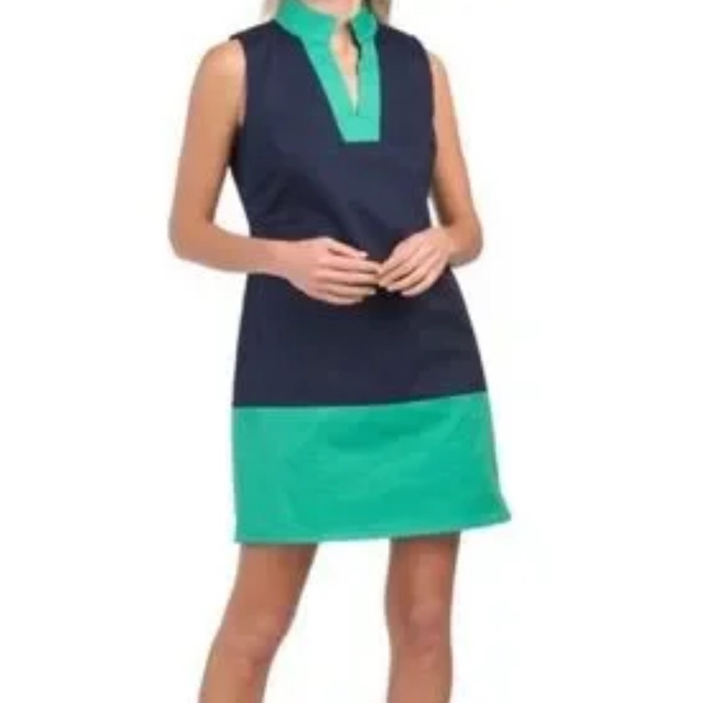 Sail to Sable size S 4 6 navy blue green colorblock mini sheath dress sleeveless